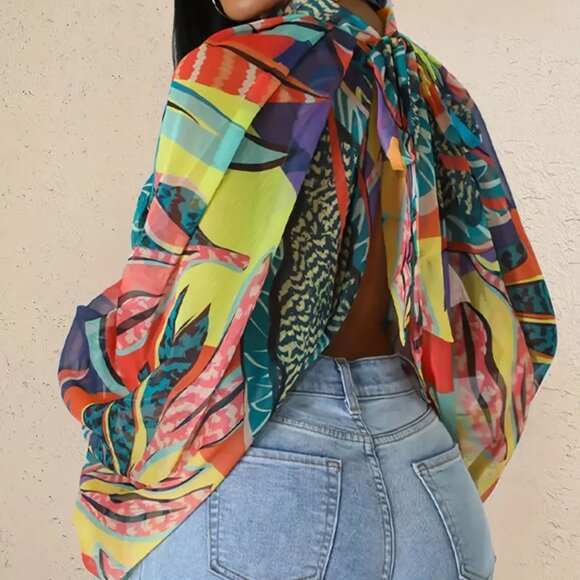 Festive Organza Balloon Sleeve Blouse - Picture 3 of 3